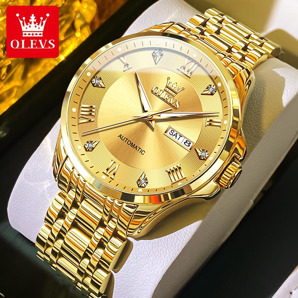 OLEVS 6702 Mens Watch Luxury Original Brand Stainless Steel Automatic Mechanical Watch Week Date Watches For Man With Box Gifts