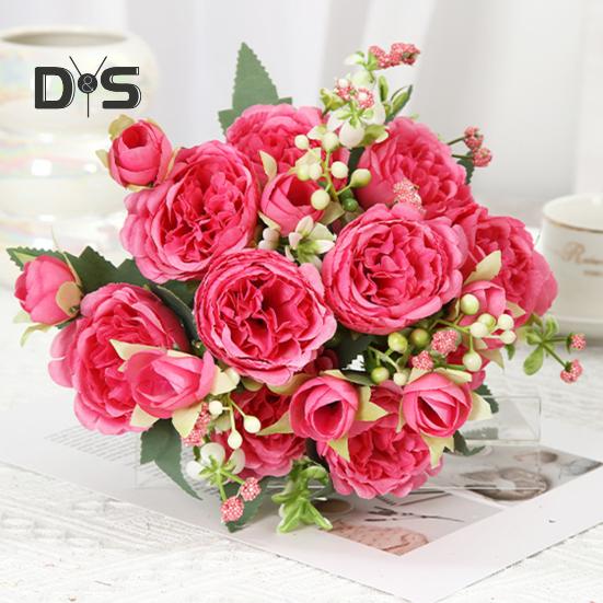 Artificial Peonies Bouquet 5 Heads Fake Flower Bouquet Realistic Faux Silk Flowers for Indoor Outdoor Home Party Decor Wedding
