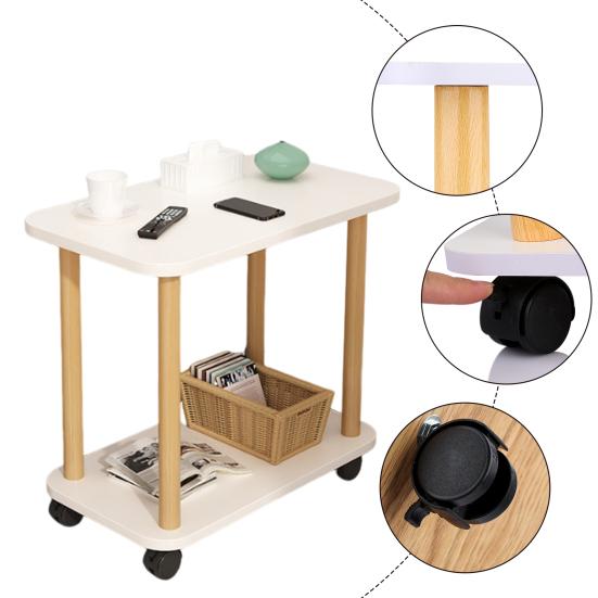 End Table Rectangle Side Table Wood Night Stand with 2-Tier Storage Shelf Living Room Small Coffee Table Wood Finish Bedside Table