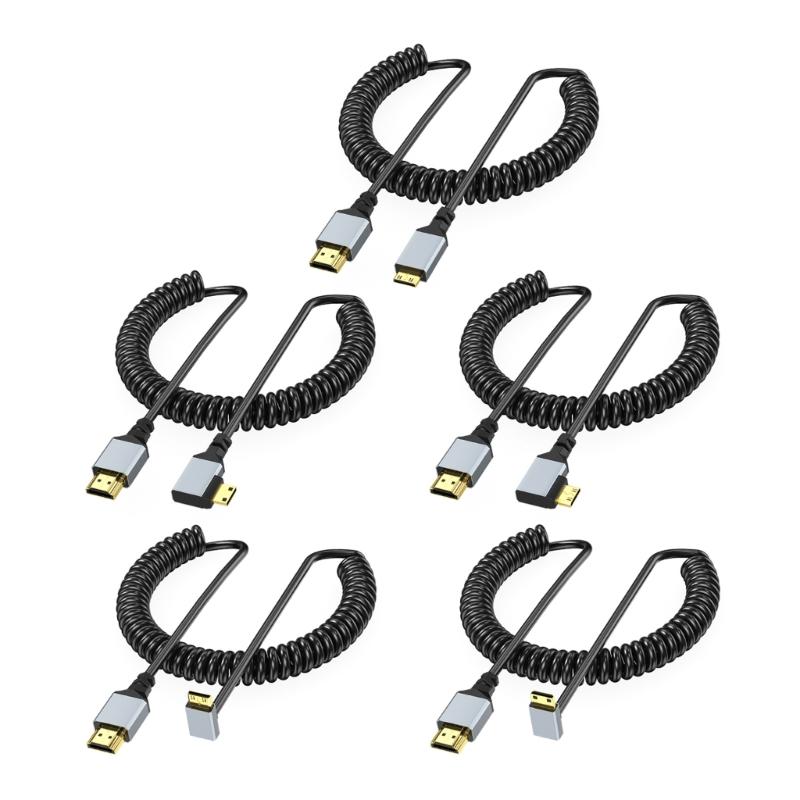 4K Mini Video Cable Male to Male Coiled Line 4K60Hz 90 Degree Option for GPU Cards Laptops Tablets 50-200CM Retractable