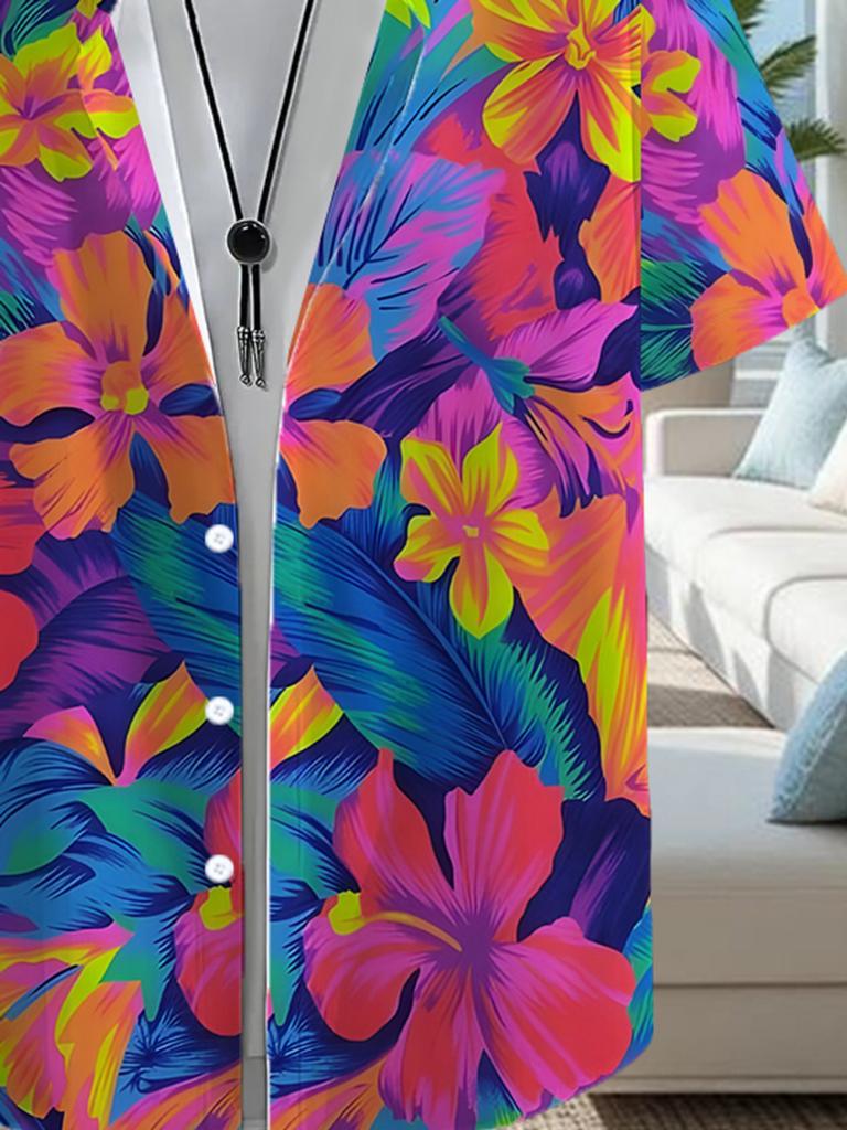 Men's Casual Shirt with Vibrant Floral Print - Short Sleeve Button-Up Design, Summer Outdoor and Casual Wear, Everyday Outfit