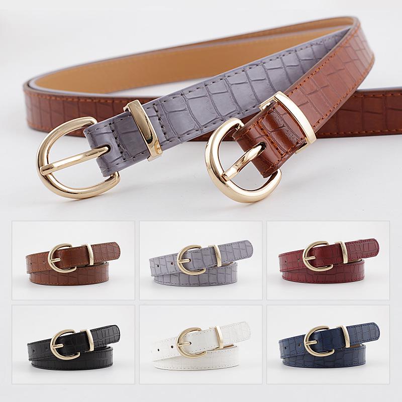 Crocodile Pattern Retro Big Gold Buckle Women'S Pin Buckle Belt Casual Jeans Belt Women