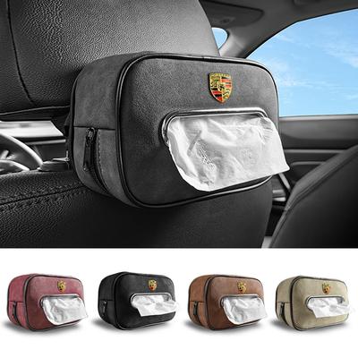 Auto Interieur Tissuehouder Suède Zonneklep Stoelrug Hangende Tas Voor Porsche Cayenne Panamera Macan 911 718 918 Taycan Boxster