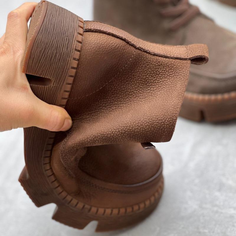 Casual Sneakers Women Genuine Leather Round Toe Lace-up High Top Ladies Retro Fashion Flat Shoes Handmade Women's Ankle Boots