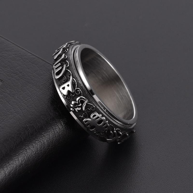 Men's Stainless Steel Six Word Mantra Rotatable Ring Vintage Jewelry