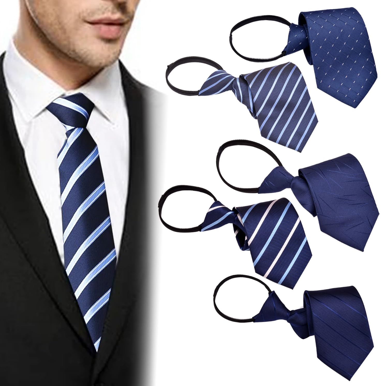 

[BetterJonny] [Set of 5] One-touch ties, approximately 48cm long, adjustable men s ties with zippers, 3-second fastening, no tying required, easy
