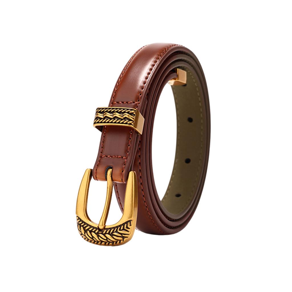 Vintage Engraved Pin Buckle Leather Belt Women'S Alloy Pin Buckle Head Fashion Versatile Jeans Dress Belt