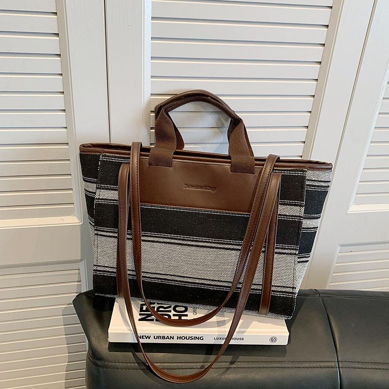 

Большая вместимость офисной женской сумки в полоску, сумка для ноутбука, модные сумки-тоут для женщин, трендовая роскошная дизайнерская сумка через плечо кофейный
