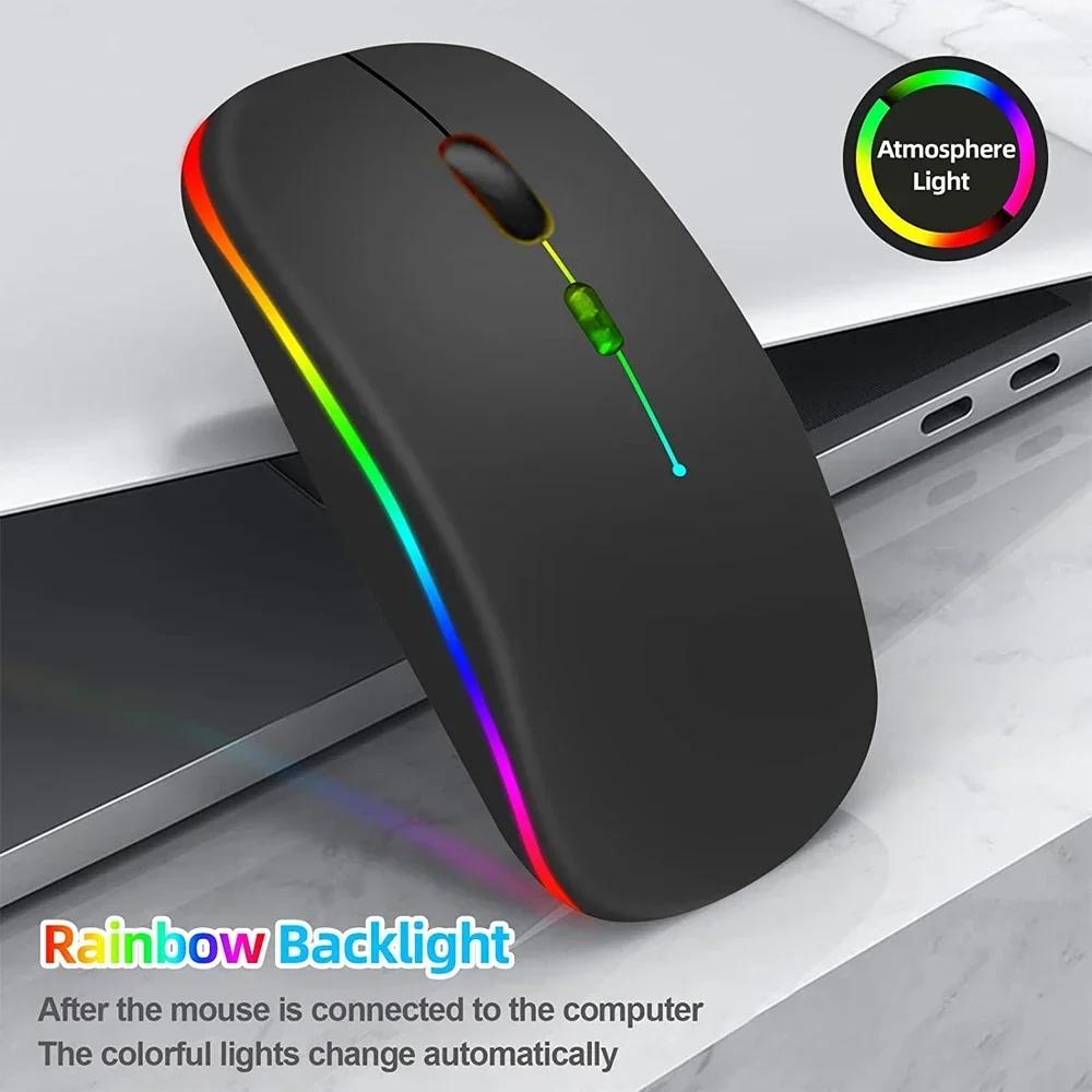 Rechargeable Bluetooth Wireless Mouse with 2.4GHz USB LED Backlit RGB Mouse for Computer Laptop Tablet PC Macbook Gaming Mouse