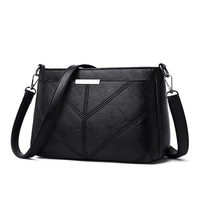 

2026 New Korean Style Trendy Three-Layer Soft Leather Mommy Messenger Bag black чорний