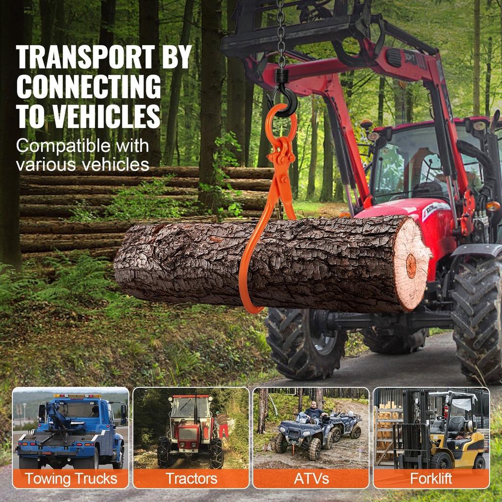 Log Skidding Tongs, 18 inch 2 Claw Log Lifting Tongs, Heavy Duty Steel Lumber Skidding Tongs, 772 lbs/350 kg Loading Capacity, Log Lifting, Handling,