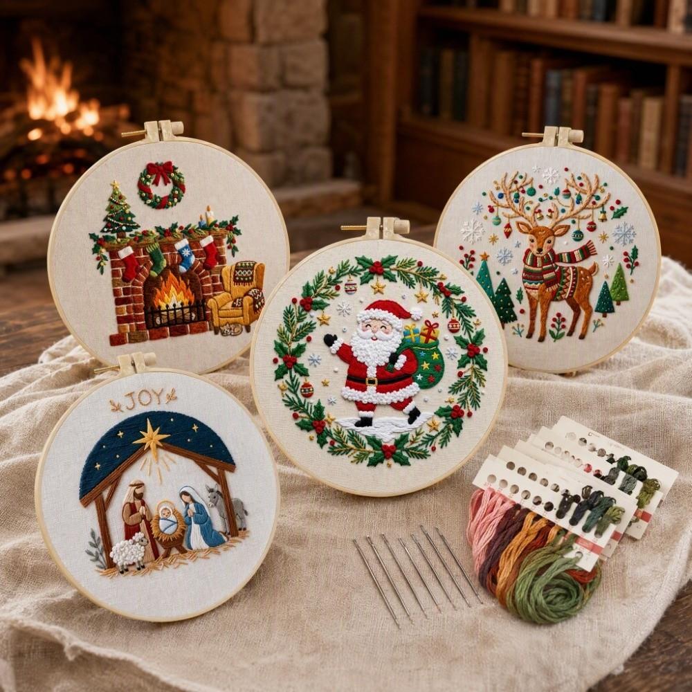 Santa Claus Christmas Embroidery Kit DIY Needlework Craft Punch Needle Kits Beginners