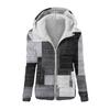 Damenmode Geometrischer Patchwork-Print Kapuzenplüsch Lässiges Oberteil Reißverschlussjacke