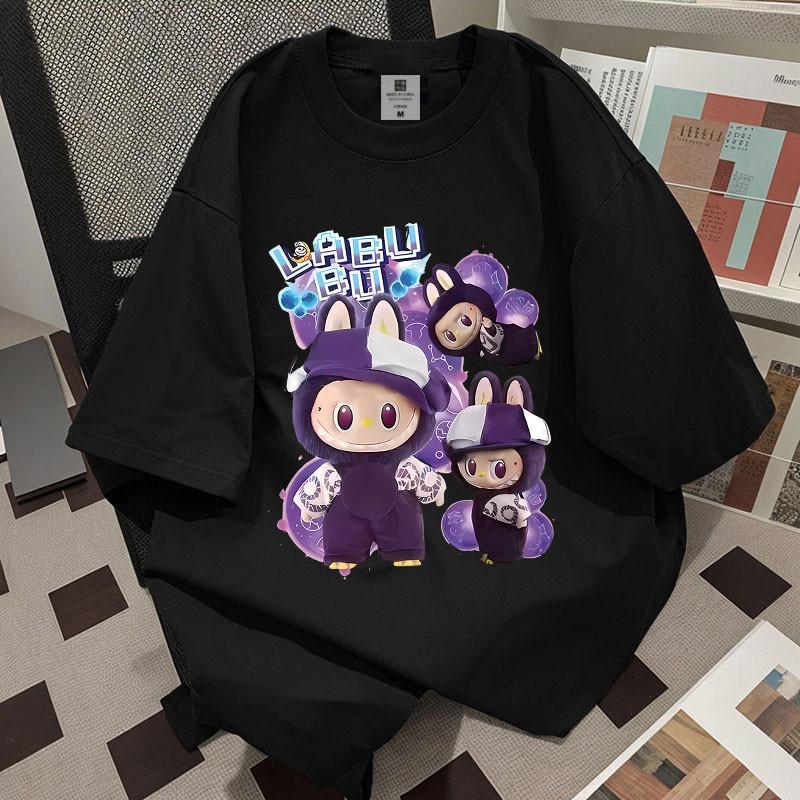 LABUBU Damen Bedrucktes Sommer Lockeres T-Shirt Bluse Kurzarm T-Shirt Übergröße Freizeitkleidung