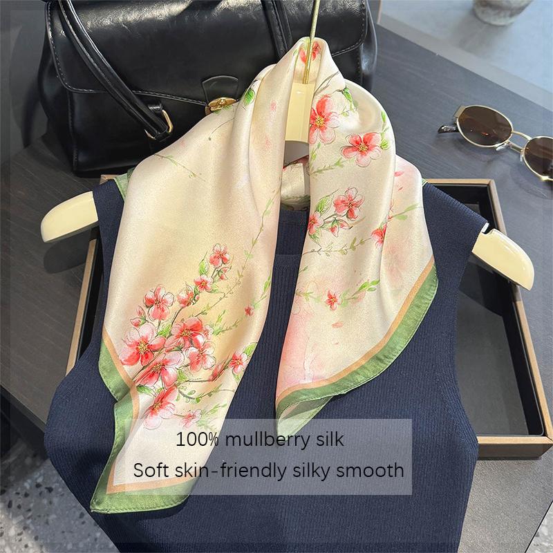100% Silk Scarf Bandana Women Square Scarves Wrap Kerchief Mulberry Silk Spring Fashion Luxury High Quality Headband Hijab Shawl