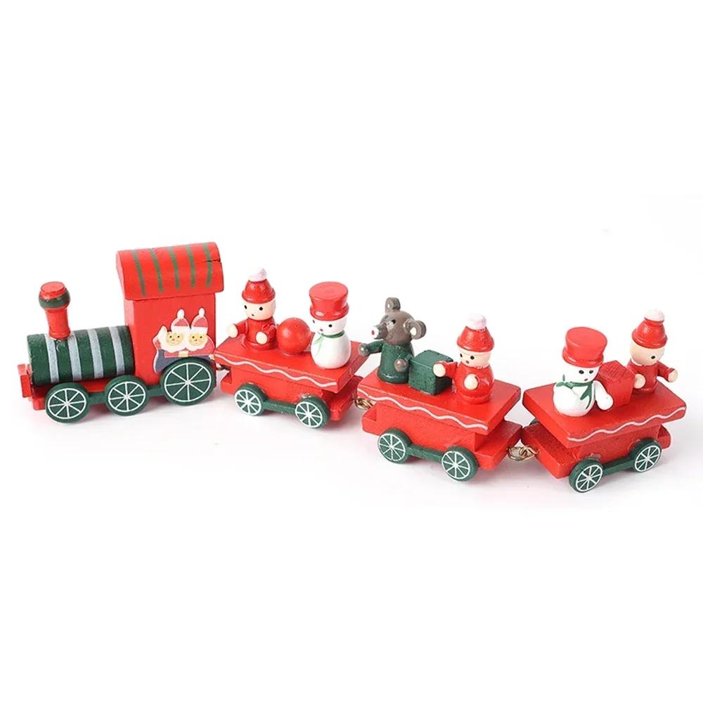 Wooden Mini Train Decor Set Christmas Party Snowman Ornament Plastic or Wooden Tabletop Cake Decoration Props Train Kids Toys