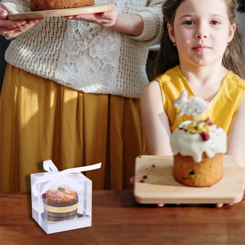 Cabilock 24-Piece Mini Cake Box, Clear Plastic Cookie Muffin Dome Box with Moon Cake Ribbon, 9cm Silver, for Wedding, Birthday, or Party Favor