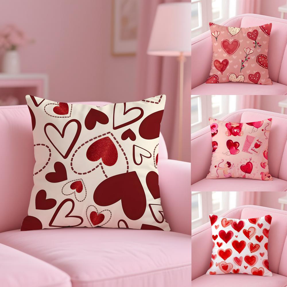 Pink Love Cushion Cover Soft Short Plush Double-Sided Printing Home Decor Machine Washable Pillow Case Gift