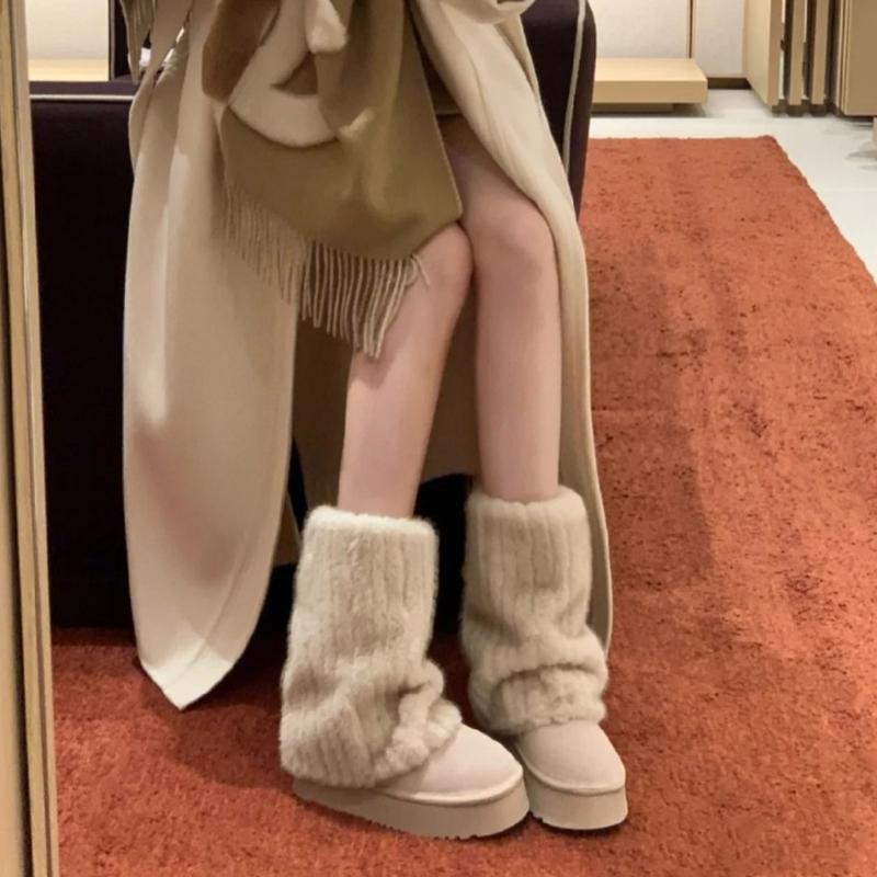 Flauschige Kunstpelz Beinwärmer Pelz Fersen Lange Stiefel Manschetten Abdeckung Hat Elastisch Ein Paar Karneval Stiefelabdeckung Y2K JK Uniform