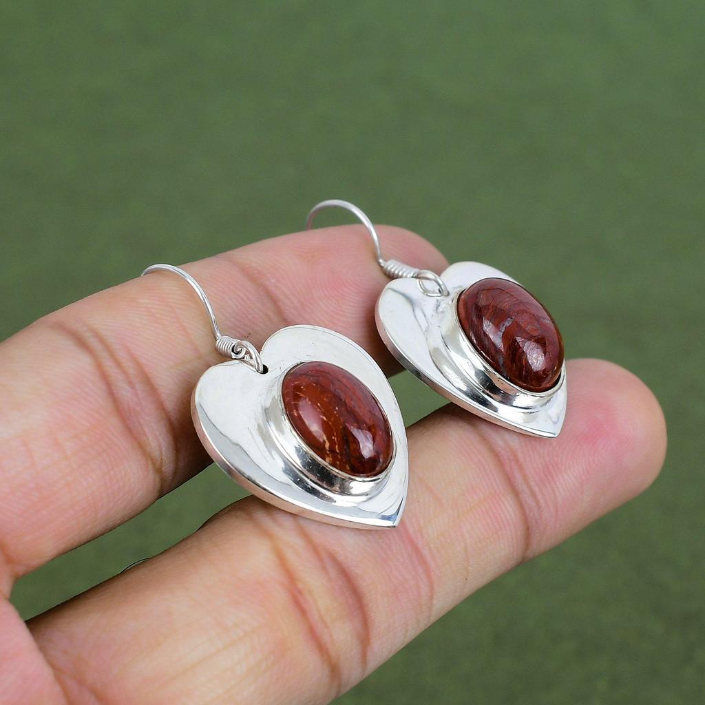 Red Snakeskin Jasper Earring 925 Sterling Silver Earring Handmade Jewelry Dangle Earring Red Snakeskin Jasper Gemstone Jewelry Gifts For Her