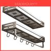 Space Aluminum Bathroom Wall Shelf With Hooks And Oxidized Finish For Toilet Storage