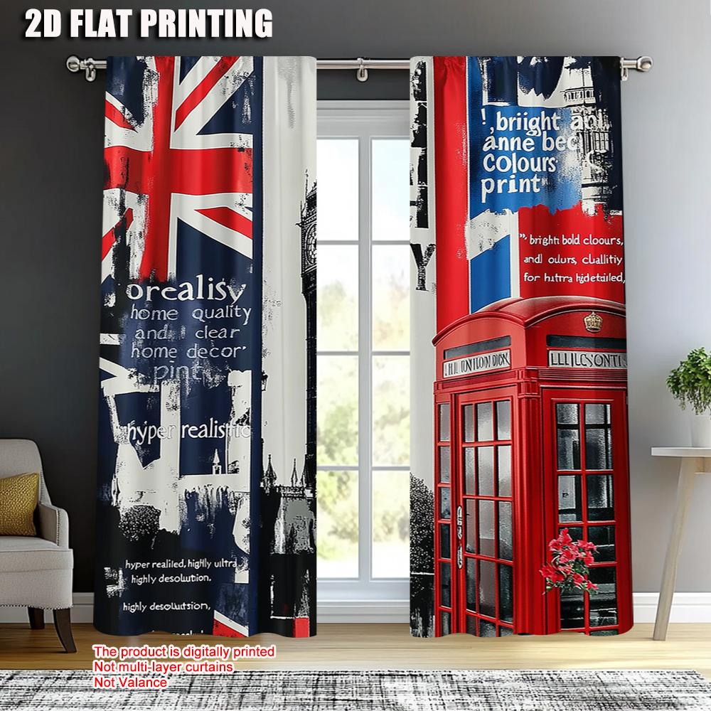 Spring Summer Curtains London Big Ben Phone Booth Yarn Durable Polyester Fabric Holiday Ldeal Kitchen Curtain Set Of 2 Made Washable Window Ready