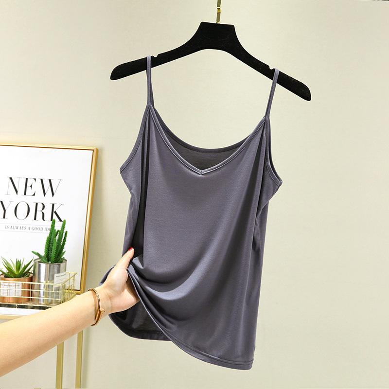 Modal Small Suspender Vest Women's Summer Beauty Back Foreign Style Outside Wear Sleeveless Bottoming Shirt Versatile V-neck Top