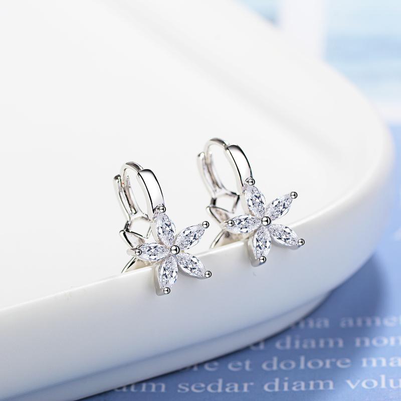 Trendy 925 Sterling Silver Earrings for Women Jewelry Top Quality Zircon Flower Hook Earrings Lady Female Accessories