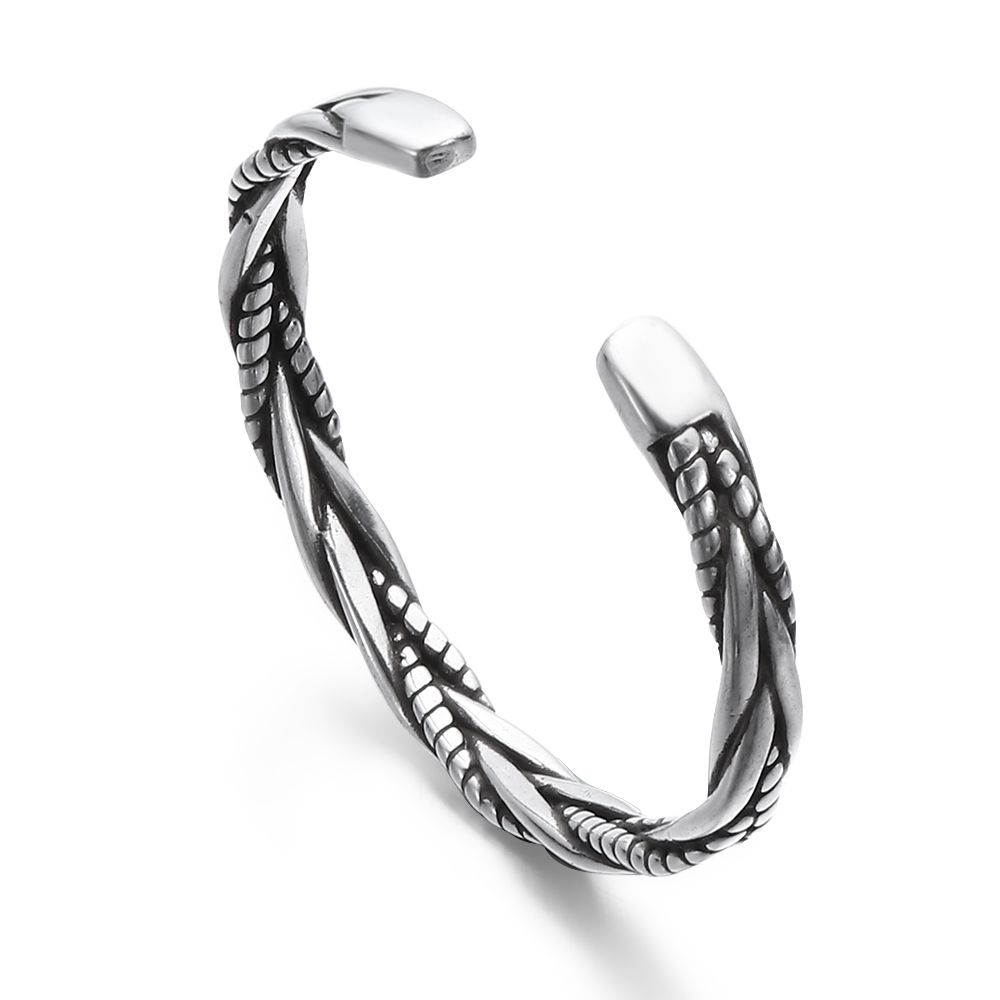 Hot Thai Vintage Men Twisted Bracelet Open Bangle 925 Sterling Silver