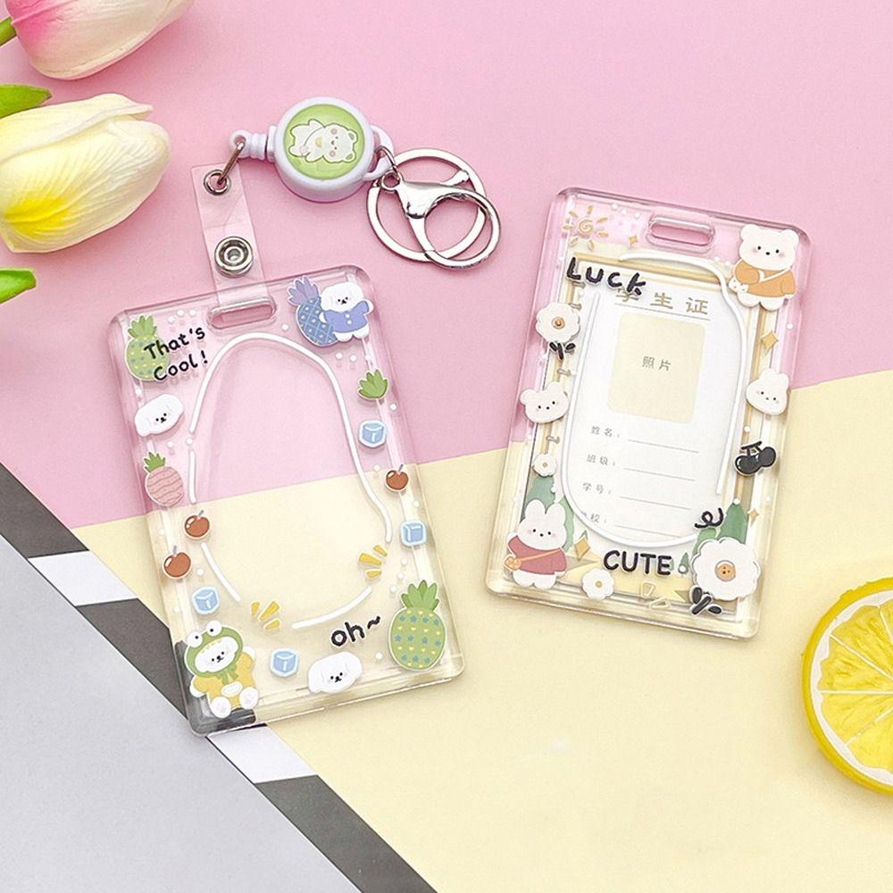 Bear Cartoon Acrylic Card Holder Rabbit Lanyard Bus Card Box Cute Rabbit Card Case Outdoor