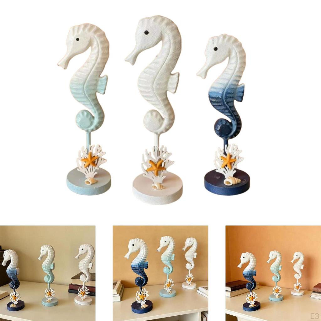 Sea Horse Figurine Seahorse Statue Beach Decoration Wooden for Cafe Hotel Home