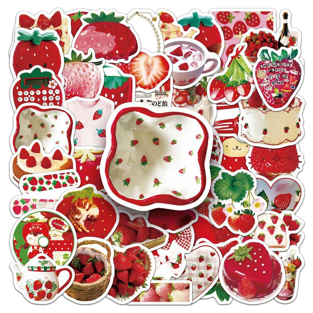 50pcs Cute Strawberry Graffiti Stickers for DIY: Perfect for Laptop, Phone Case, and Water Bottle.
