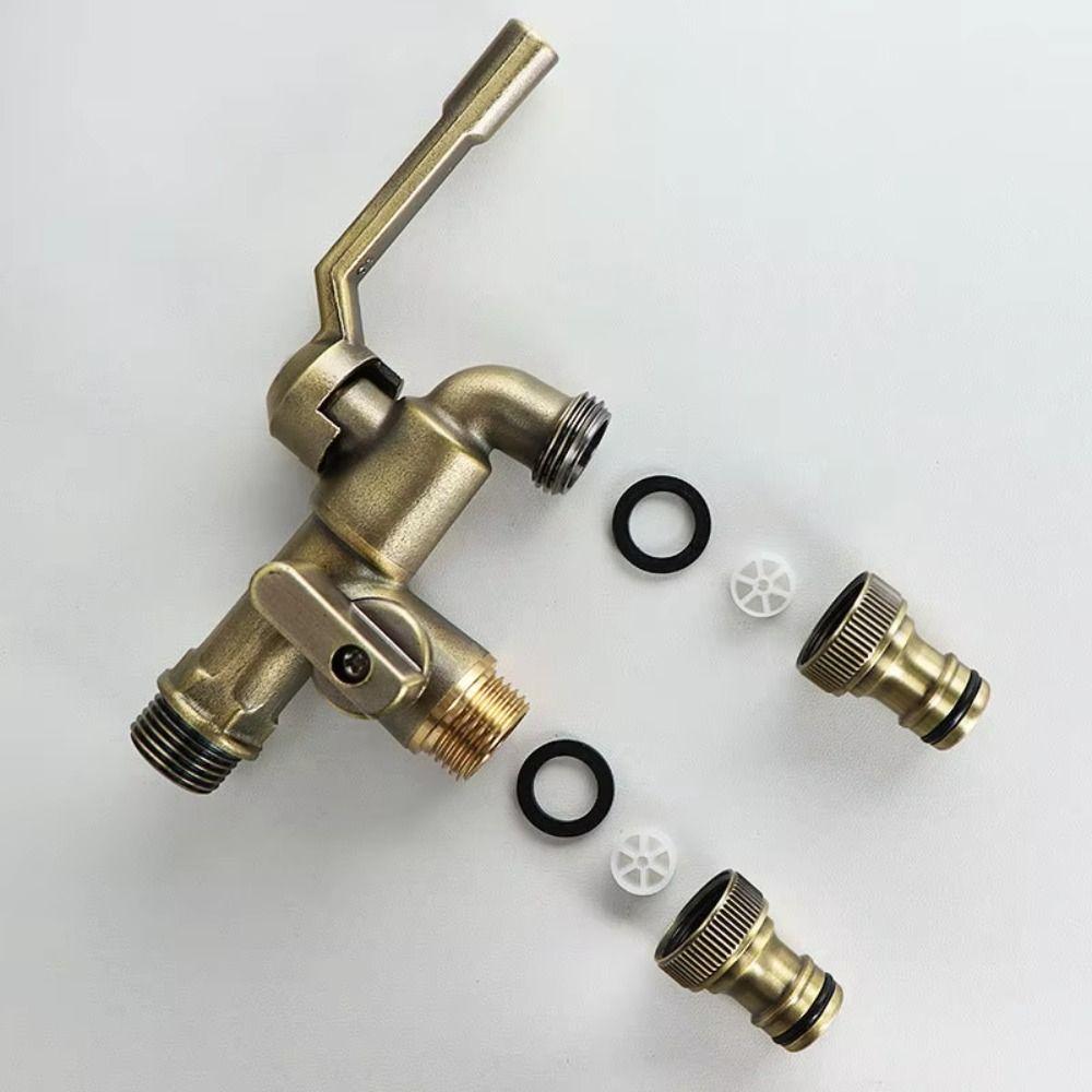 Anti-freezing All-copper Faucet One Inlet and Two Outlets Dual Water Outlets Brass Faucet Adapter 1/2inch Durable Outdoor Faucet