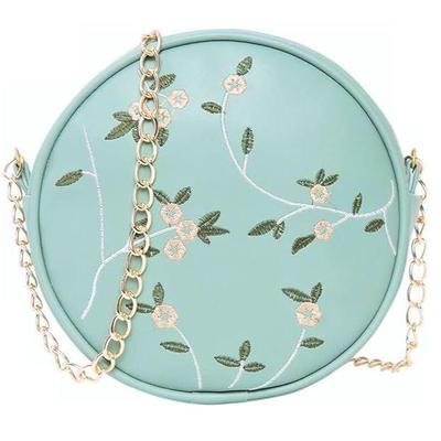 Women Girls Round Embroided Sling Bag