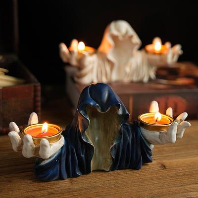 Halloween Decoration Ghost Wizard Candle Holder Resin Tealight Candlestick Home Table Desk Bookshelf Gothic Holiday Ornaments