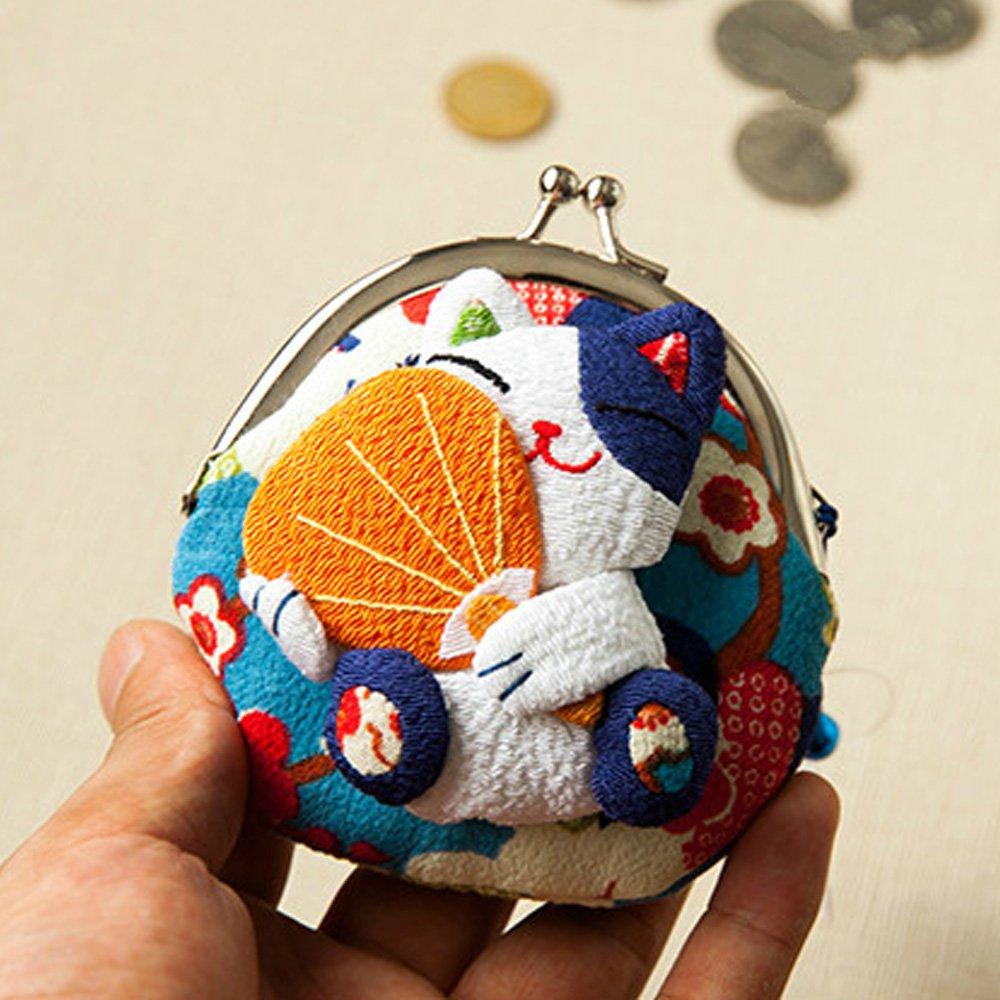 [K.L.Y] Maneki-neko (Lucky Cat) Clasp Purse, 3.3 inches, Handcrafted by an Artisan, Women's Fashion Wallet, Mini Wallet, Cute Women's Wallet (Coin