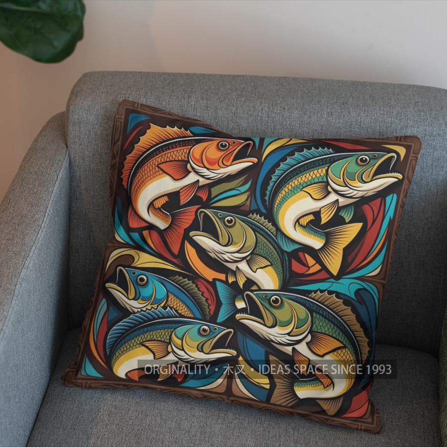 2D Buntes Fischmuster Kissenbezug Muster Kissenbezug Geeignet für Sofa Schlafzimmer Auto Kissenbezug