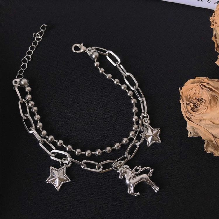 Unicorn Star Pendant Hand Chain Punk Style Beaded Bangle Girls Jewelry Accessory