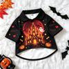 Pet Dog Shirt Glowing Pumpkin Ghost Witch Hat Print Breathable Button Up for Small Medium Dogs Cute Halloween Theme Party Wear