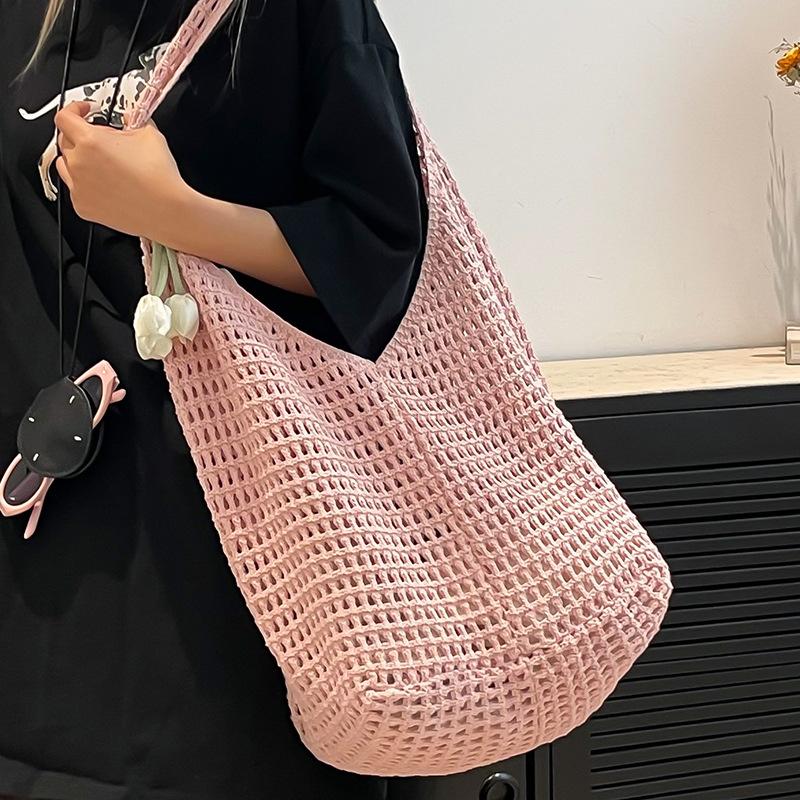 Borsa Intrecciata Casual di Grande Capacità Svuotata Stile Rilassato Borsa a Spalla Singola Borsa da Spiaggia Borsa da Donna