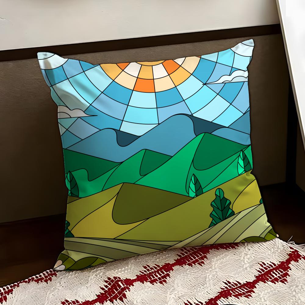 Colorful Geometric Landscape Cushion Cover Reversible Soft Durable Pillow Cover Home Car MultiScene Use for Daily Comfort