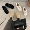 ins gentle wind~ giant warm~ cross one pedal cover foot flat bottom fluffy shoes women wear round head single shoes in winter
