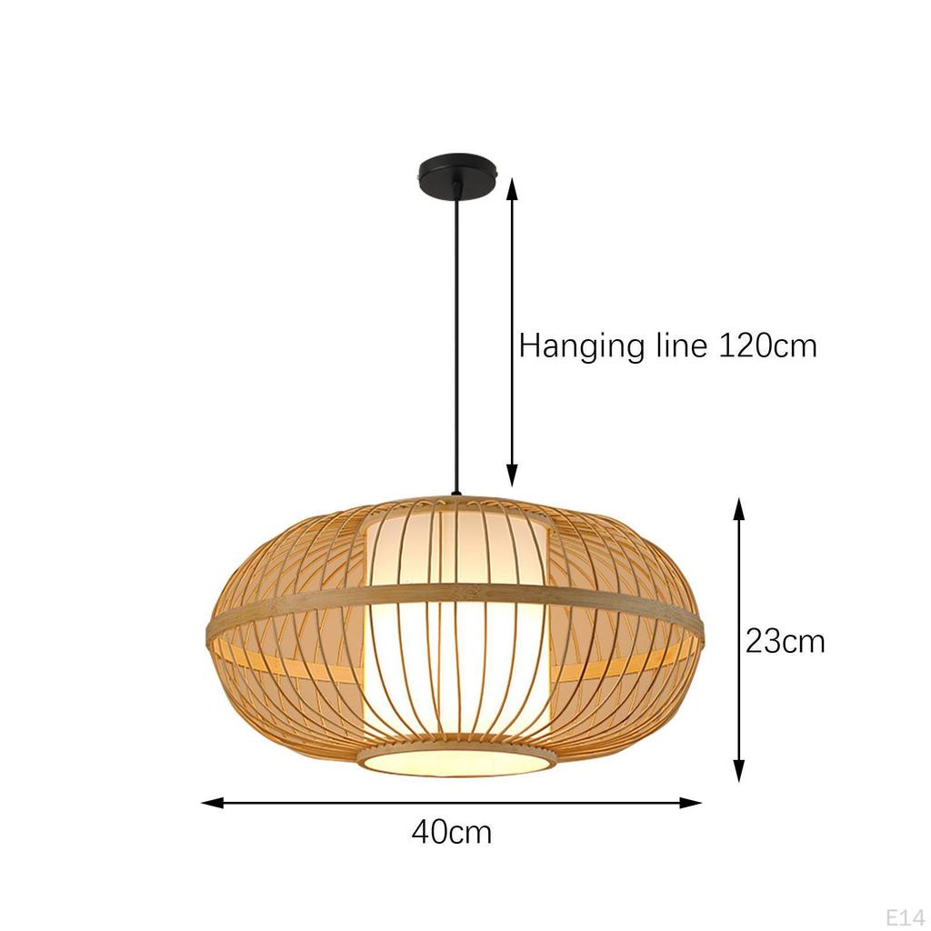 Bamboo Woven Pendant Lamp Light Rustic Weave Ceiling with Adjustable Cord for