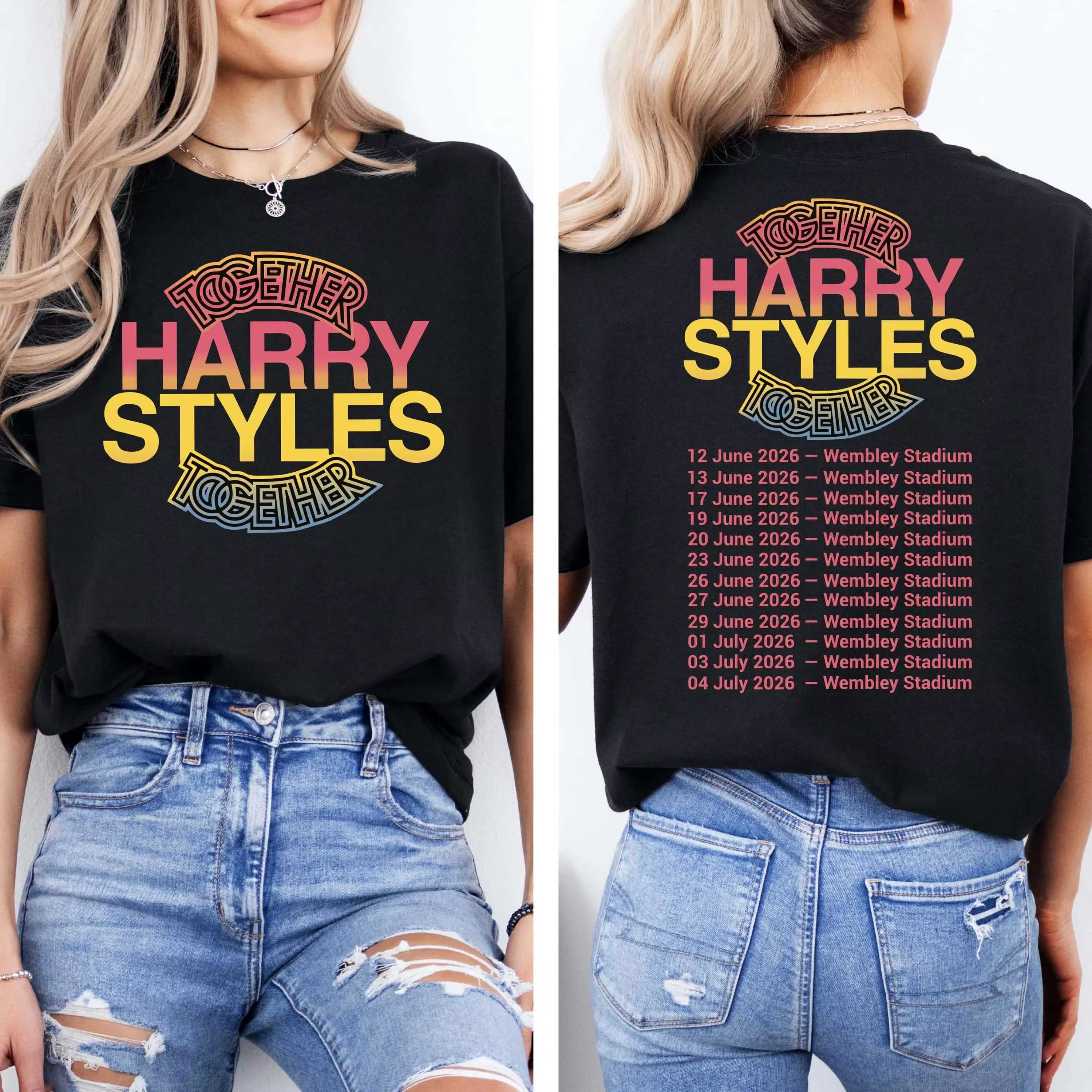Sommer Unisex Vintage Top Harry Styles Together 2026 Tour Wembley Stadion T-Shirt Herren und Damen Sommer Baumwollkleidung Oversized T-Shirts L