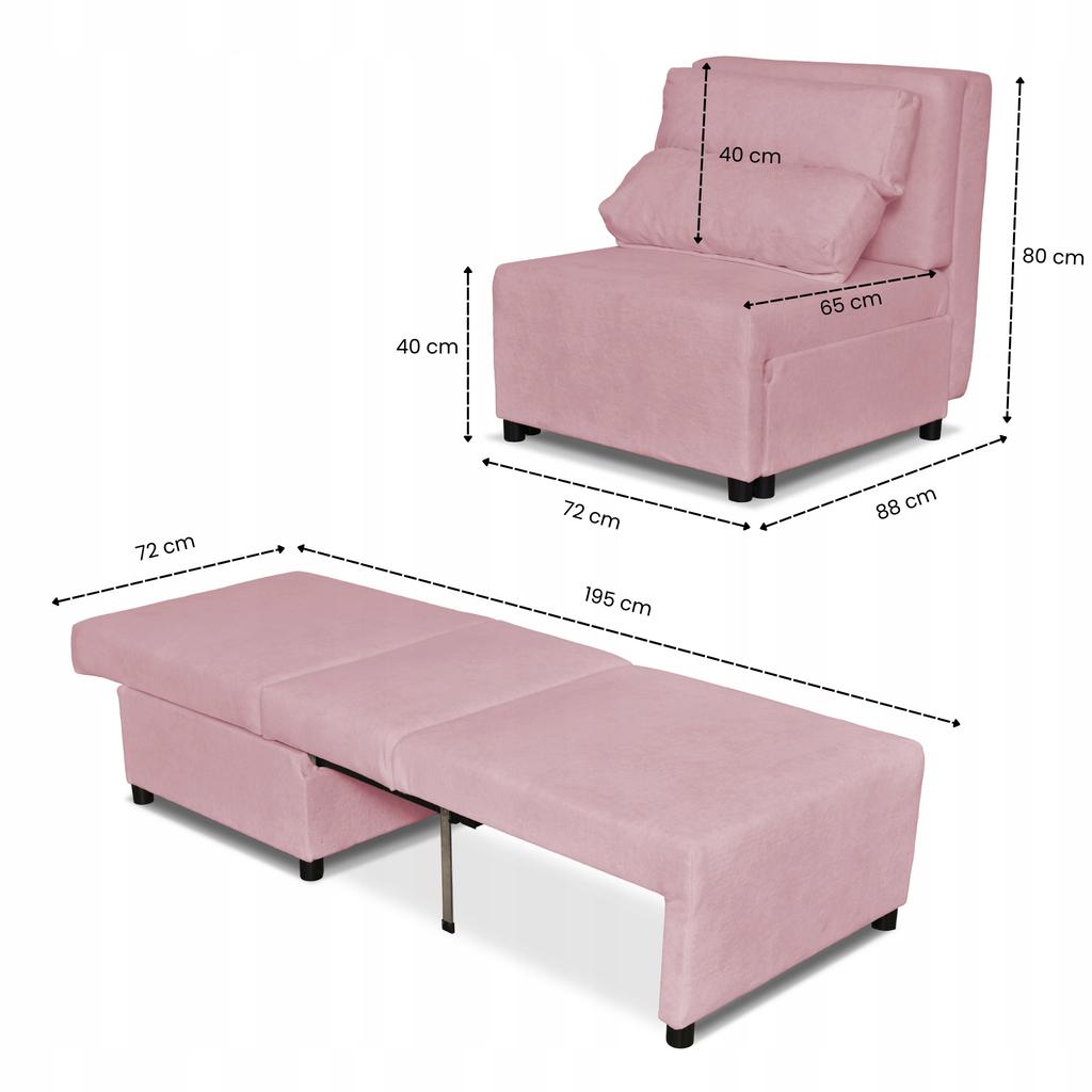 Fold-out Armchair for Sleeping KIMO Bedding Container Family Furniture Hunter Pink