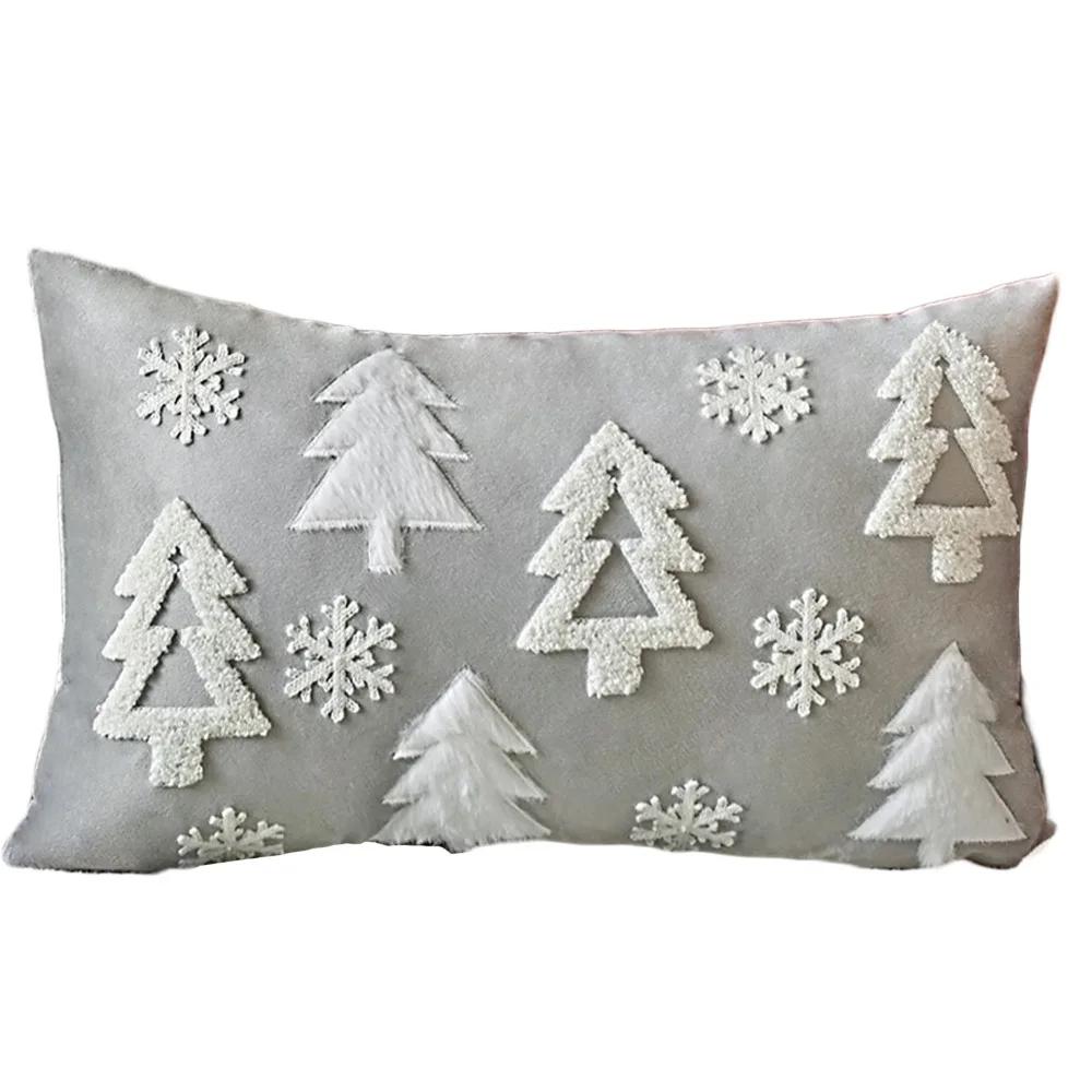 Soft Christmas Tree Velvet Christmas Pillowcase Embroidery INS Style Throw Pillowcover Jacquard Red Cushion Cover Sofa/Bed