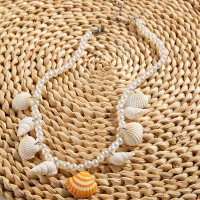 Fashion Imitation Pearl Shell Pendant Necklace for Women Vintage Conch Beaded Clavicle Chain Necklaces Party Jewelry Accessories