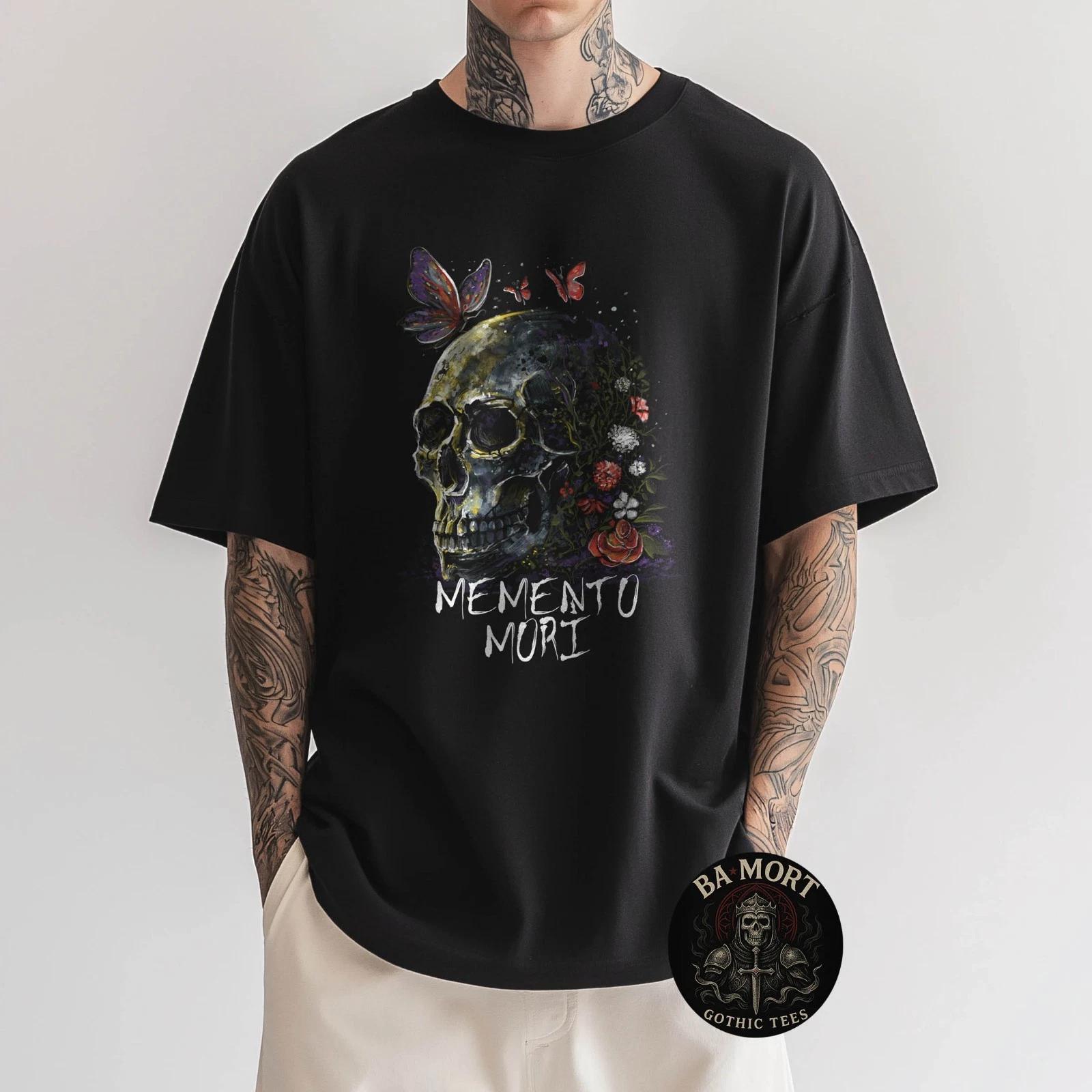 Memento Mori Floral Skull Aesthetic Graphic T-Shirt XL