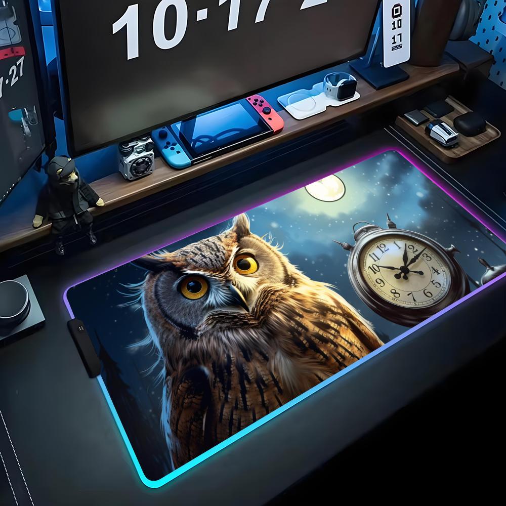 Kunst Eule Mauspade RGB Gaming-Mauspad Großes LED-Pad PC-Schreibtischmatte Leuchtendes Mauspade Große Tastaturmatten Tischteppich mit Hintergrundbeleuchtung