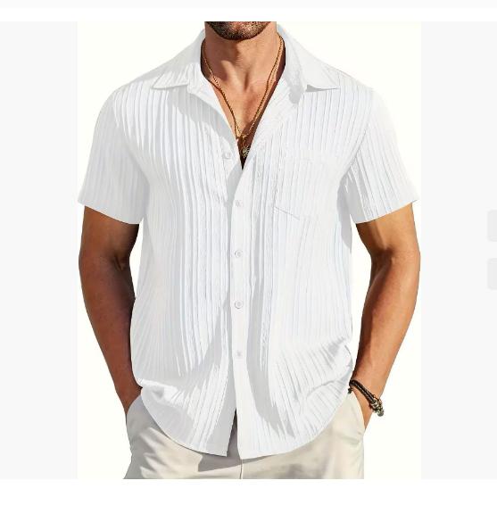 Camicia da Uomo a Maniche Corte Tinta Unita con Texture Vestibilità Larga Casual Comoda Top per l'Estate Abbigliamento da Uomo per l'Uso Quotidiano